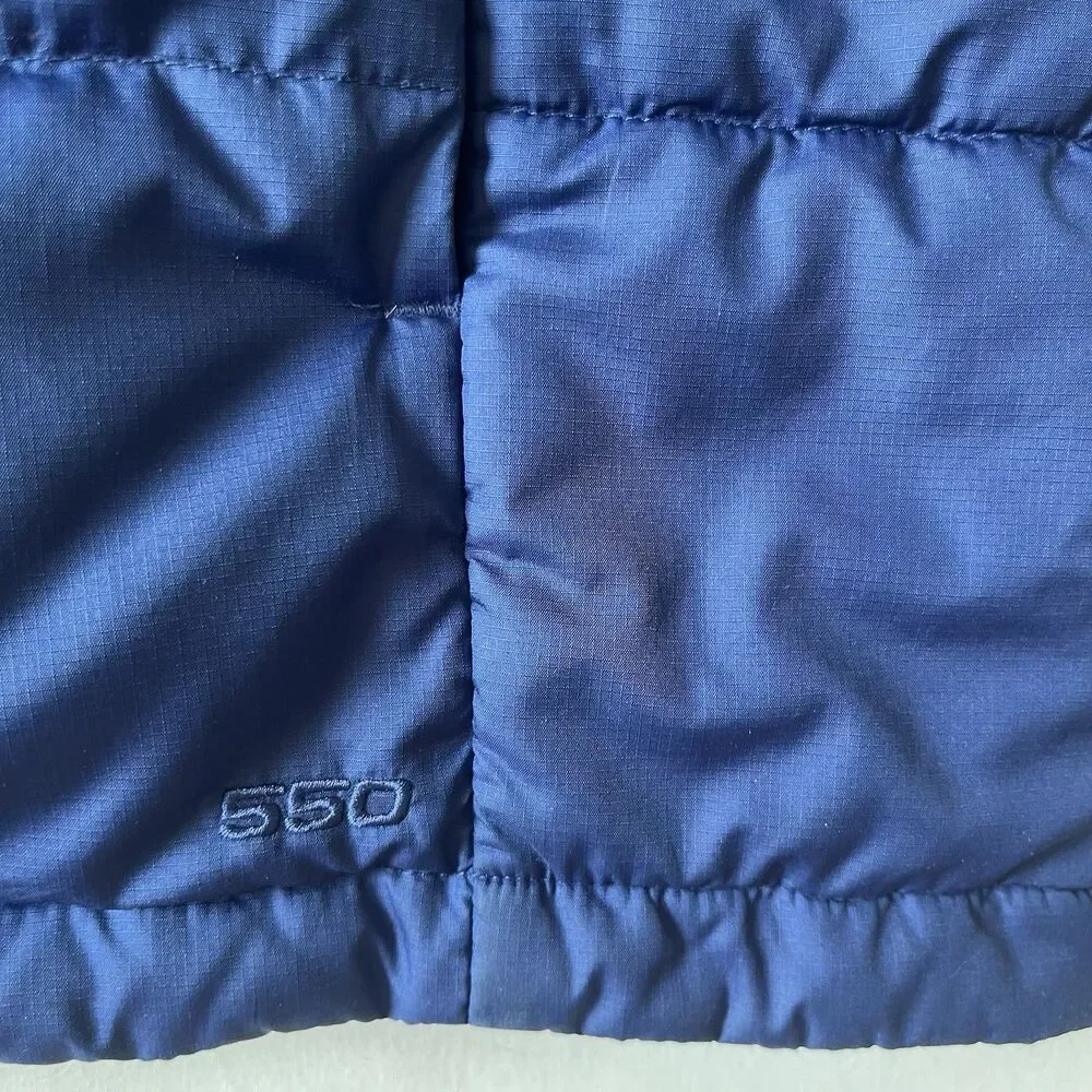 The North Face 550 Down Puffer Vest Mens Size XL Blue Full Zip Pockets Logo